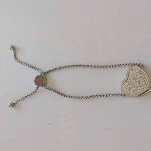 STUNNING BRACELET STAINLESS STEEL -  ADJUSTABLE  - HEART FULL OF CRYSTALS